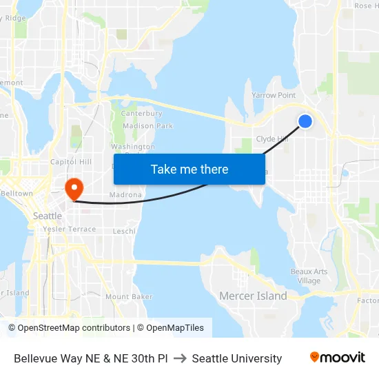 Bellevue Way NE & NE 30th Pl to Seattle University map