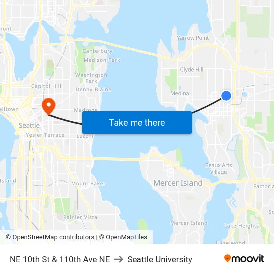 NE 10th St & 110th Ave NE to Seattle University map
