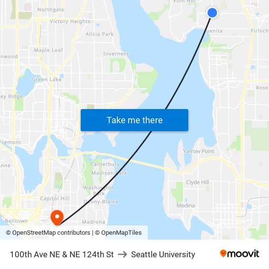 100th Ave NE & NE 124th St to Seattle University map