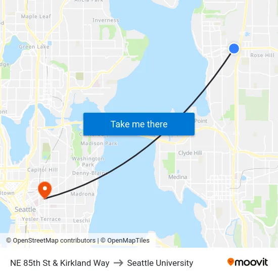 NE 85th St & Kirkland Way to Seattle University map
