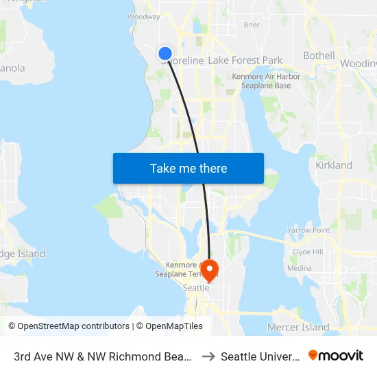 3rd Ave NW & NW Richmond Beach Rd to Seattle University map