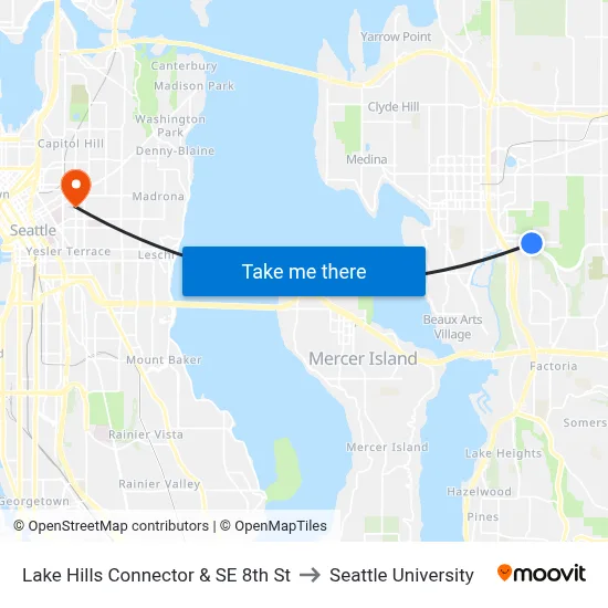 Lake Hills Connector & SE 8th St to Seattle University map