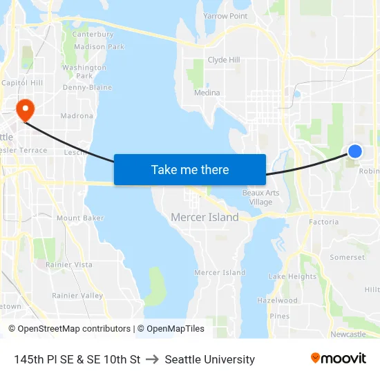 145th Pl SE & SE 10th St to Seattle University map