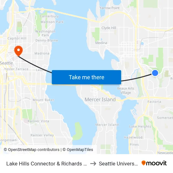Lake Hills Connector & Richards Rd to Seattle University map