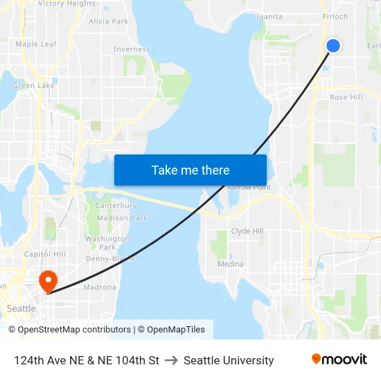 124th Ave NE & NE 104th St to Seattle University map