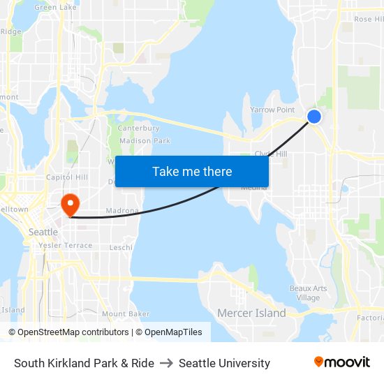 South Kirkland Park & Ride to Seattle University map