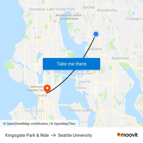 Kingsgate Park & Ride to Seattle University map