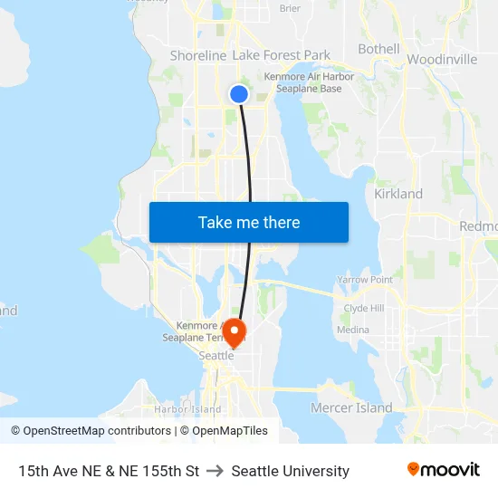 15th Ave NE & NE 155th St to Seattle University map