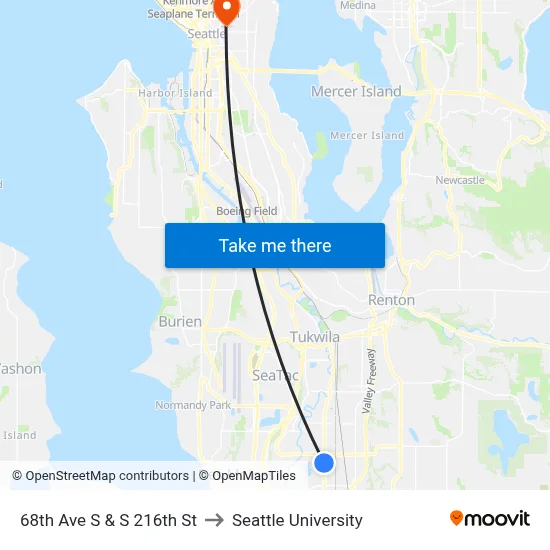 68th Ave S & S 216th St to Seattle University map