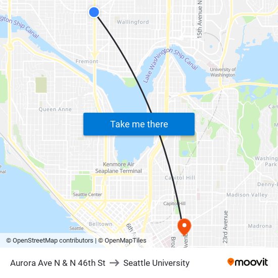 Aurora Ave N & N 46th St to Seattle University map