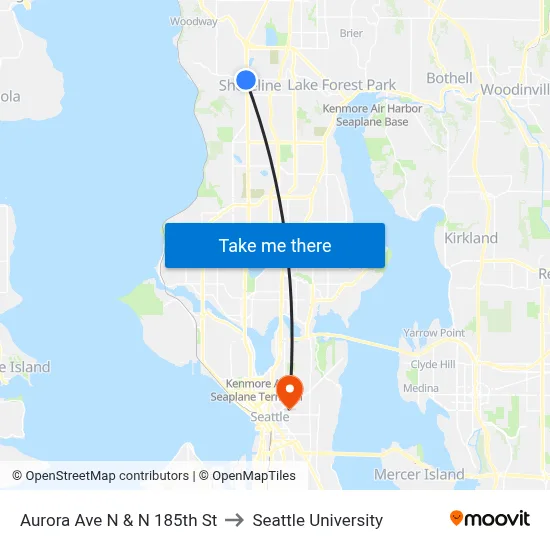 Aurora Ave N & N 185th St to Seattle University map