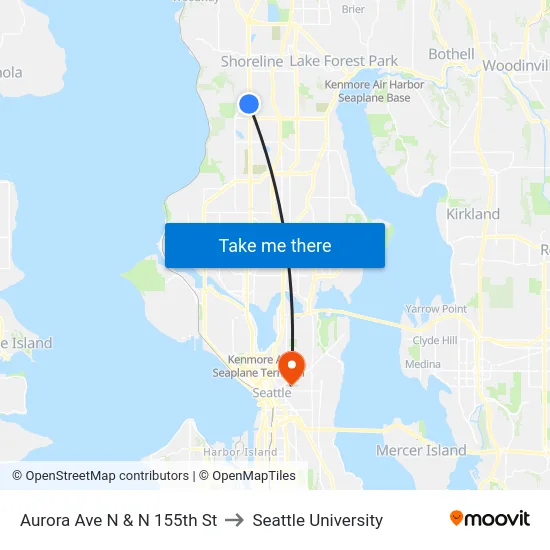 Aurora Ave N & N 155th St to Seattle University map