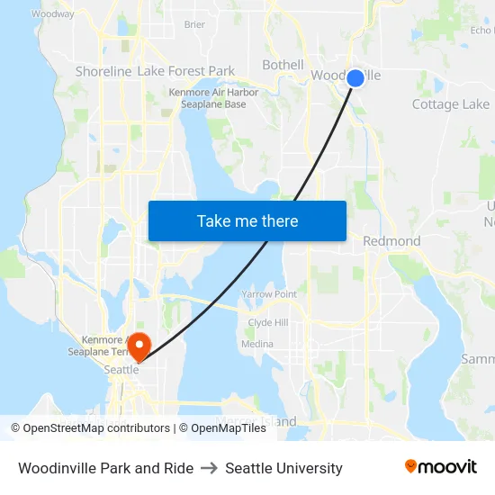 Woodinville Park and Ride to Seattle University map