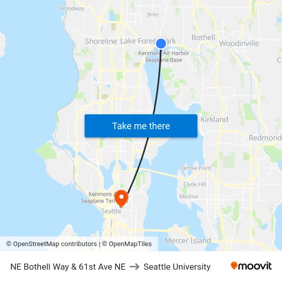 NE Bothell Way & 61st Ave NE to Seattle University map