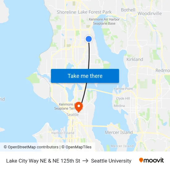 Lake City Way NE & NE 125th St to Seattle University map