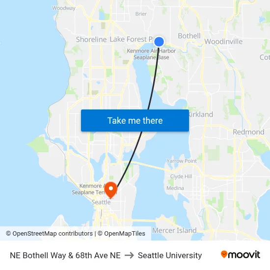 NE Bothell Way & 68th Ave NE to Seattle University map