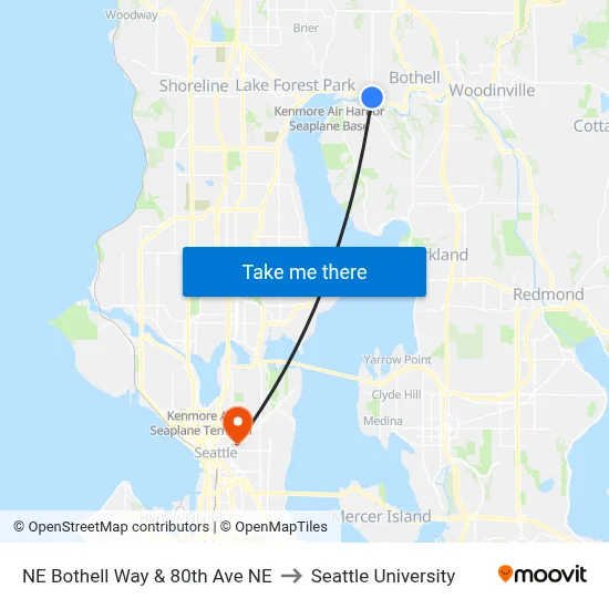 NE Bothell Way & 80th Ave NE to Seattle University map