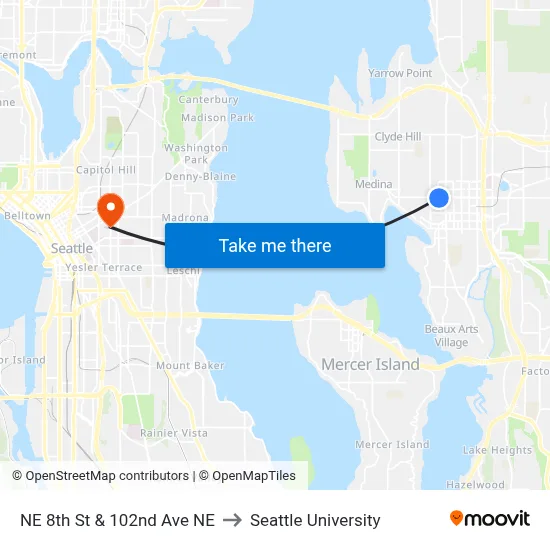 NE 8th St & 102nd Ave NE to Seattle University map