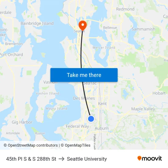 45th Pl S & S 288th St to Seattle University map