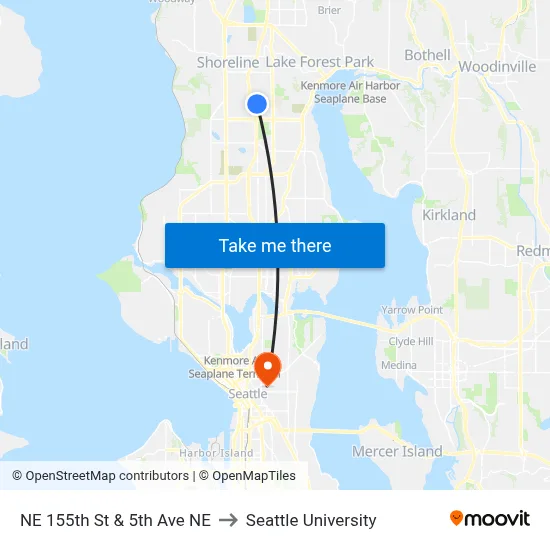 NE 155th St & 5th Ave NE to Seattle University map