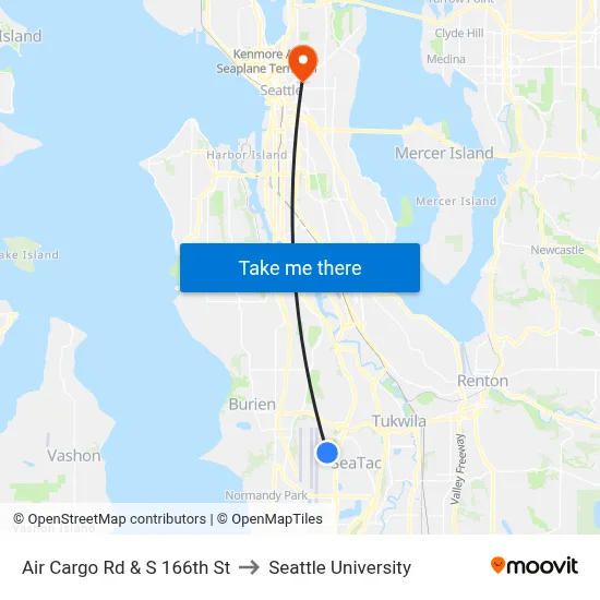 Air Cargo Rd & S 166th St to Seattle University map