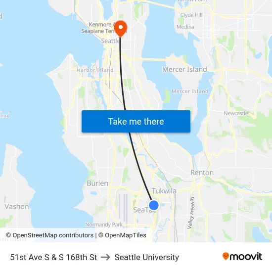 51st Ave S & S 168th St to Seattle University map