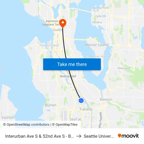 Interurban Ave S & 52nd Ave S - Bay 2 to Seattle University map