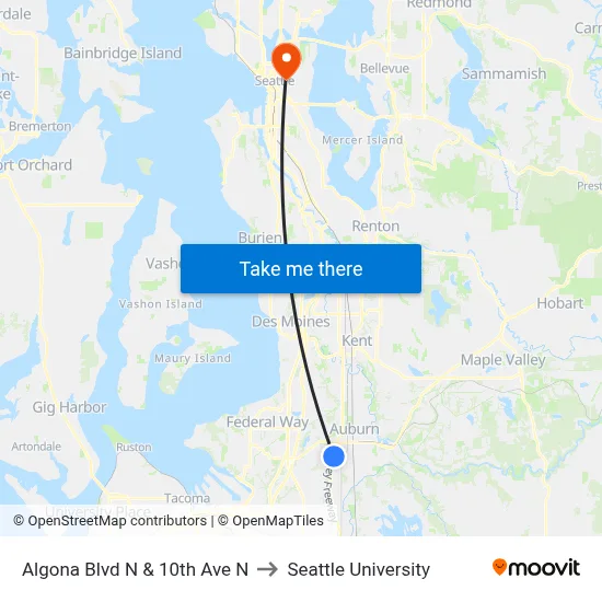 Algona Blvd N & 10th Ave N to Seattle University map
