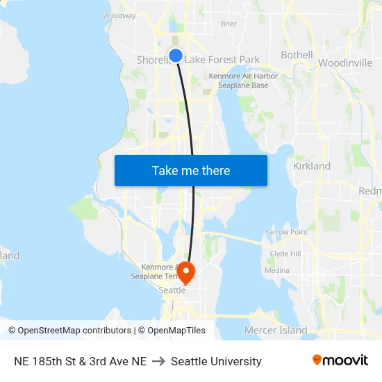 NE 185th St & 3rd Ave NE to Seattle University map