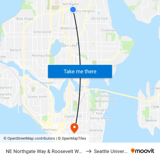 NE Northgate Way & Roosevelt Way NE to Seattle University map