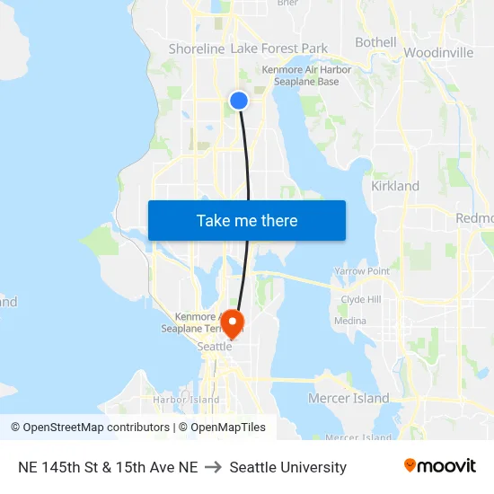 NE 145th St & 15th Ave NE to Seattle University map