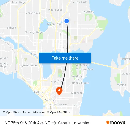 NE 75th St & 20th Ave NE to Seattle University map