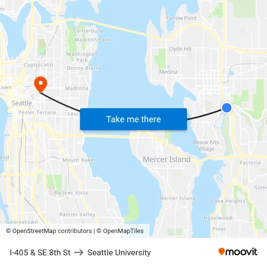 I-405 & SE 8th St to Seattle University map