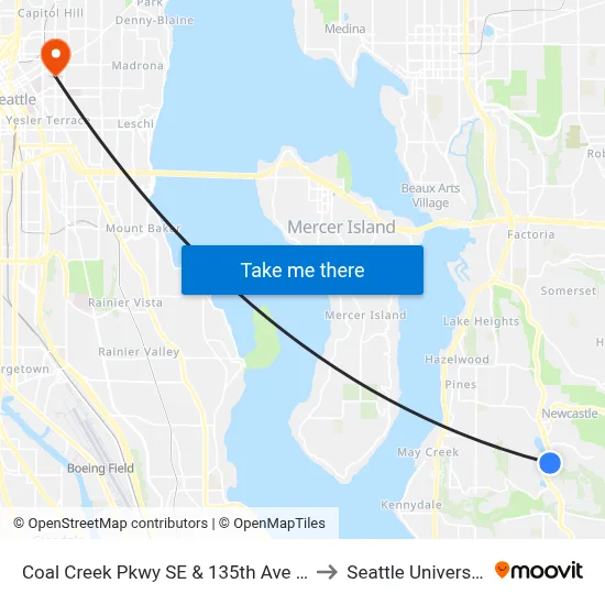 Coal Creek Pkwy SE & 135th Ave SE to Seattle University map