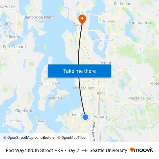Fed Way/320th Street P&R - Bay 2 to Seattle University map