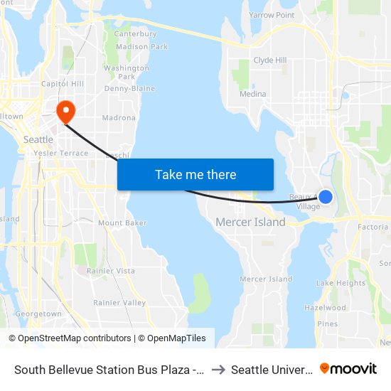 South Bellevue Station Bus Plaza - Bay 3 to Seattle University map