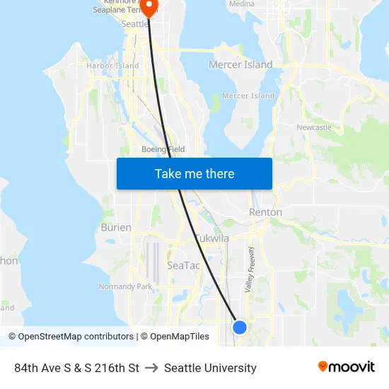 84th Ave S & S 216th St to Seattle University map