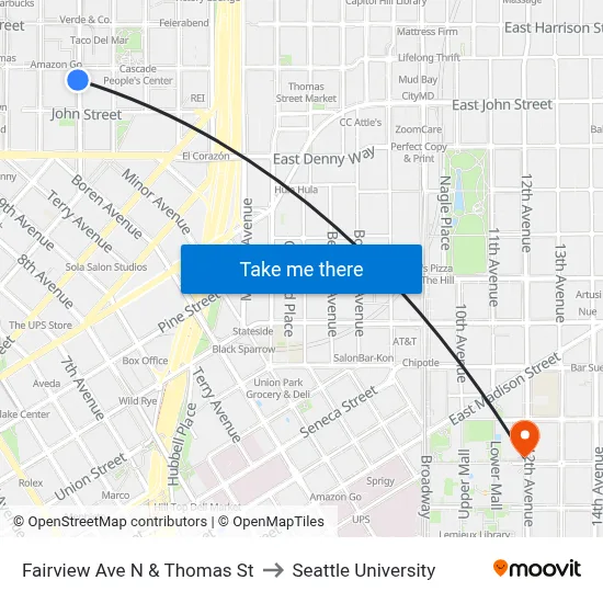 Fairview Ave N & Thomas St to Seattle University map