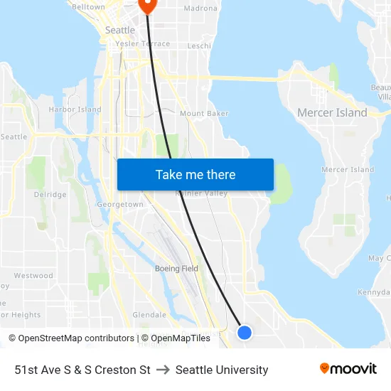 51st Ave S & S Creston St to Seattle University map