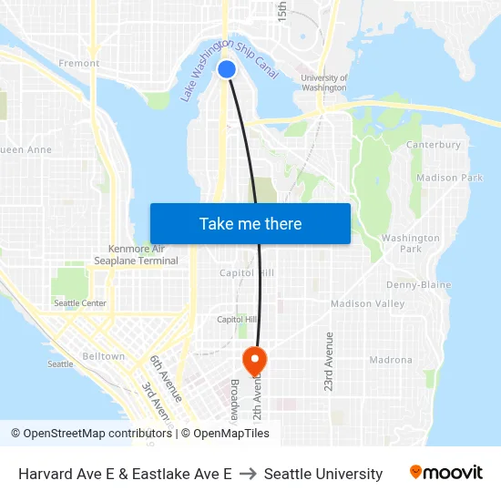 Harvard Ave E & Eastlake Ave E to Seattle University map