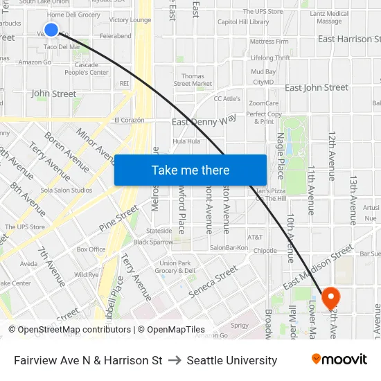 Fairview Ave N & Harrison St to Seattle University map