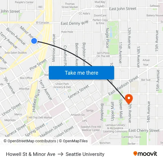 Howell St & Minor Ave to Seattle University map