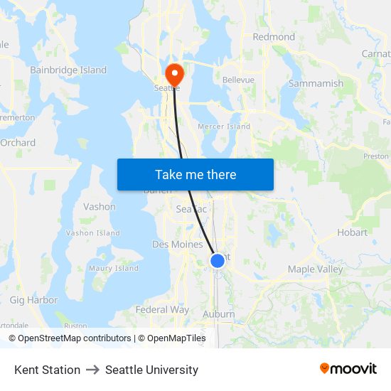 Kent Station to Seattle University map