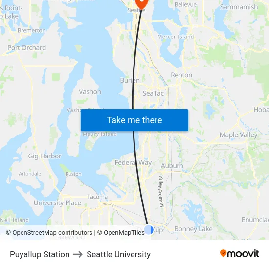 Puyallup Station to Seattle University map