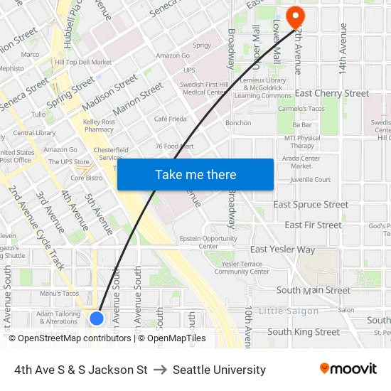 4th Ave S & S Jackson St to Seattle University map