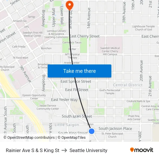 Rainier Ave S & S King St to Seattle University map