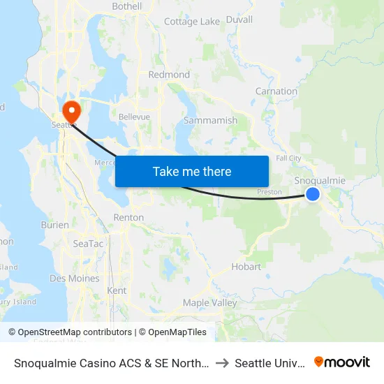 Snoqualmie Casino ACS & SE North Bend Way to Seattle University map