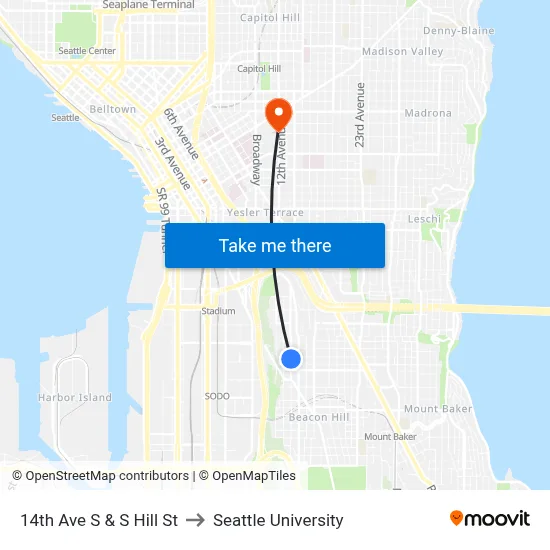 14th Ave S & S Hill St to Seattle University map