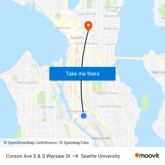 Corson Ave S & S Warsaw St to Seattle University map
