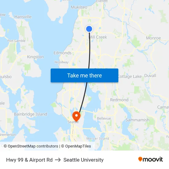 Hwy 99 & Airport Rd to Seattle University map